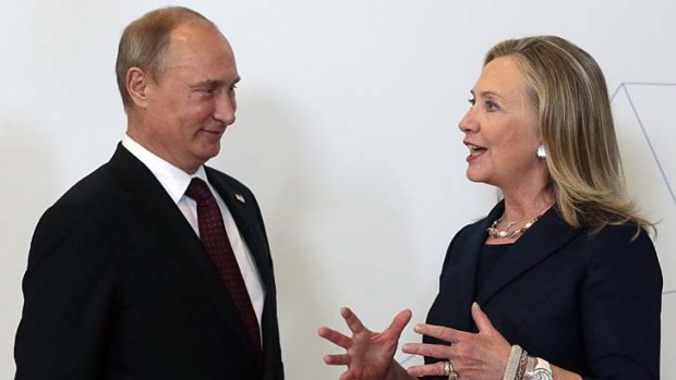 Mr Putin and Ms Clinton during a meeting in September.