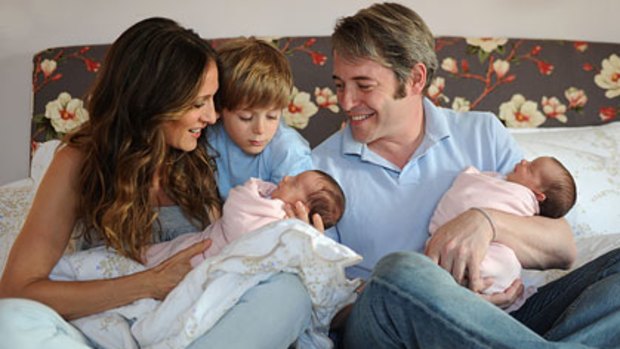 Portrait ... Sarah Jessica Parker and Matthew Broderick with their family including their newborn twin daughters.