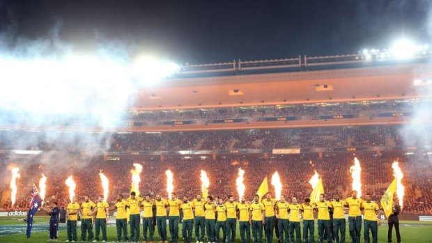 Flameout: The Australians line up before the Test against New Zealand in Auckland.
