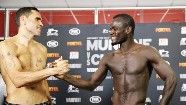Man of fewer words: Anthony Mundine joins Josh Clottey at the pre-fight press call.
