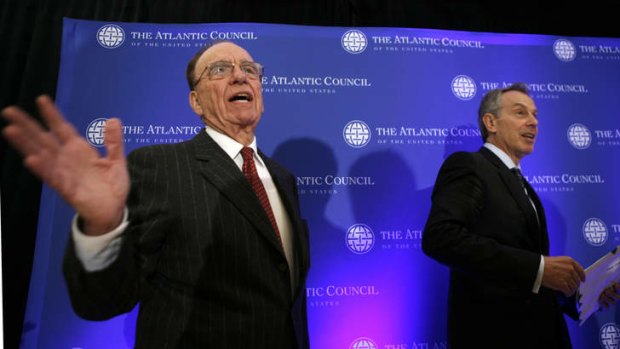 Rupert Murdoch and former British Prime Minister Tony Blair at a news conference in Washington in 2008.