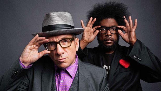Surprise collaboration: Elvis Costello and Questlove from <i>The Roots</i>.