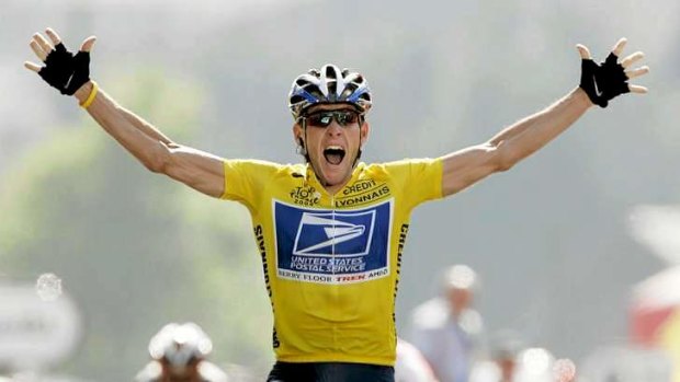 Juiced up: Lance Armstrong winning one his now infamously tainted and erased Tour de France titles.