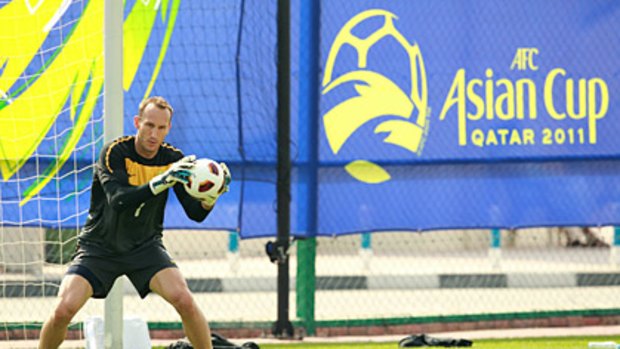 Socceroos goalkeeper Mark Schwarzer at training.