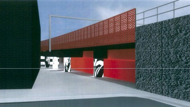 An artist's impression of the 'tunnel' created by the Dudley Street rail bridge widening and moving closer to Festival Hall.