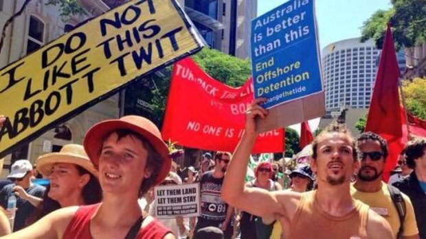 March in March participants assemble in Brisbane. Picture: twitter/changethetide