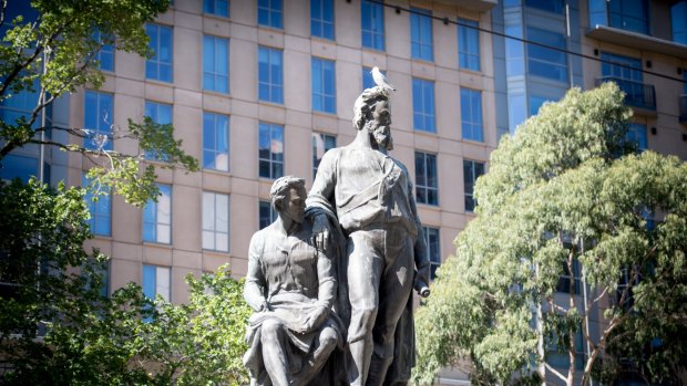 The Burke and Wills statue on the corner of Swanston and Collins streets. What will be its fate now that metro rail tunnel works have begun.