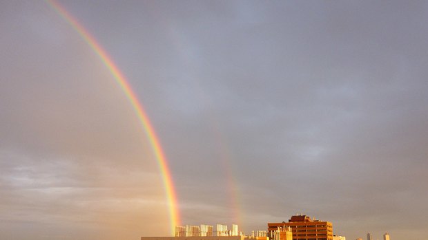 Simple things  ... The double rainbow arches over Melbourne.