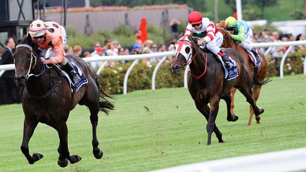 Black Caviar wins the Coolmore Lightning Stakes, Hay List second.