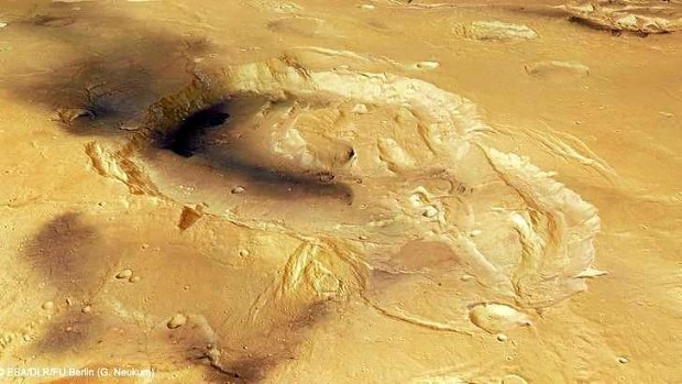 Eden Patera: In a <i>Nature</i> article scientists report the discovery of super-volcanoes on Mars, of which Eden Patera is the most likely candidate. This colour image with a resolution of 35 meters per pixel was taken on Mars Express in orbit 1498.