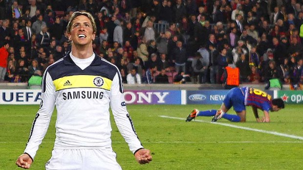 Fernando Torres of Chelsea celebrates after his goal put the tie beyond doubt.
