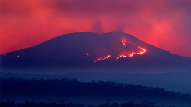 Fire burns on Mount Banks in the Blue Mountains.