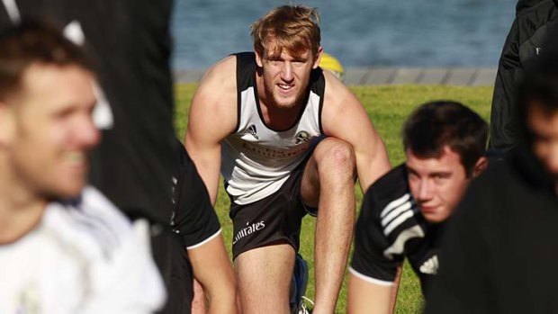 Lachie Keeffe at Collingwood's recovery session this week.