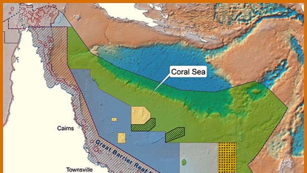 A map shows the final proposal for the Coral Sea commonwealth marine reserve. Image: Department of Sustainability, Environment, Water, Population and Communities