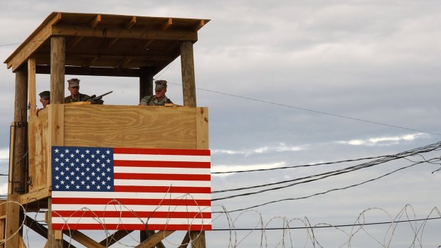US troops on watch at their naval base on Guantanamo Bay in January 2002, when the first detainees in the "war on terror" arrived.