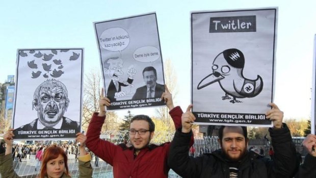 Silent protest: A demonstration against Turkey's Prime Minister Tayyip Erdogan after the government blocked access to Twitter.