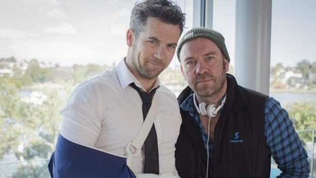 Patrick Brammall (left) and Brendan Cowell on the set of <i>Ruben Guthrie</i>.