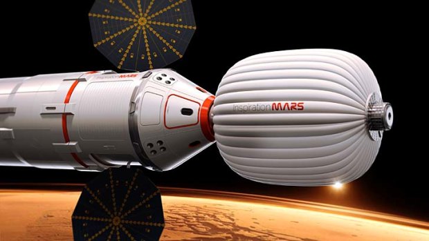 An artist's impression of a spacecraft envisioned by the Inspiration Mars, which wants to send a married couple on a mission to fly by the red planet.