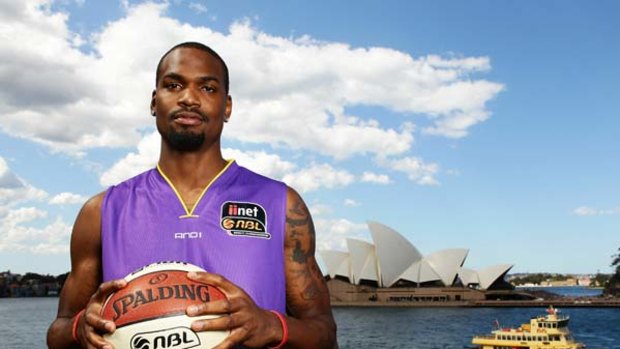 Drawcard ... Kings import Taj McCullough at the launch of the NBL season in Sydney yesterday.
