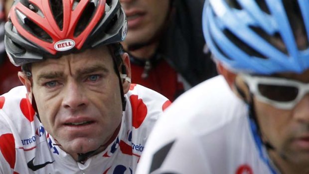 Giving it his all ... Cadel Evans.