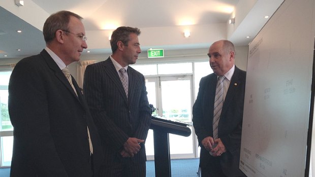West Coast Eagles chief executive Trevor Nisbett, Fremantle Dockers chief executive Steve Rosich and Sports Minister Terry Waldron.