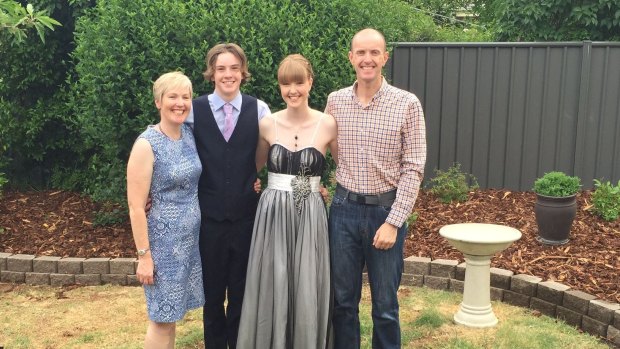 Zoe Marshall with her mother Alison Abernethy, brother Angus and father Rob Marshall in December.