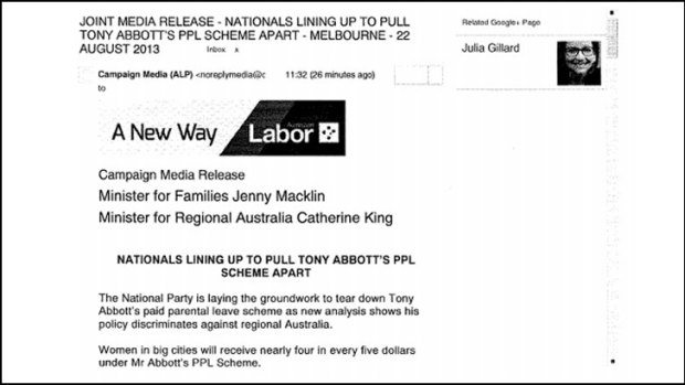 The ghost of Gillard: her image comes up on ALP press releases.