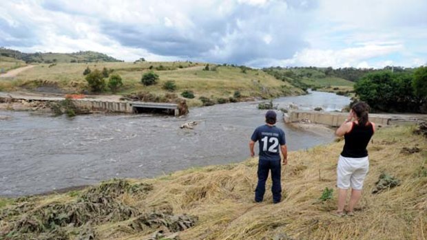 The  Gudgenby River bridge, on Smiths Road near Tharwa, washed away by flood.