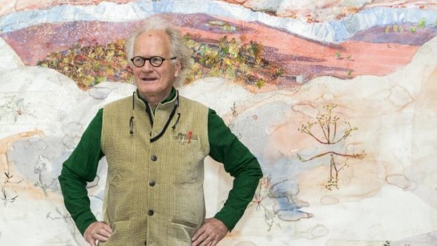 John Wolseley with a work from his National Gallery of Victoria exhibition "Heartlands and Headlands".