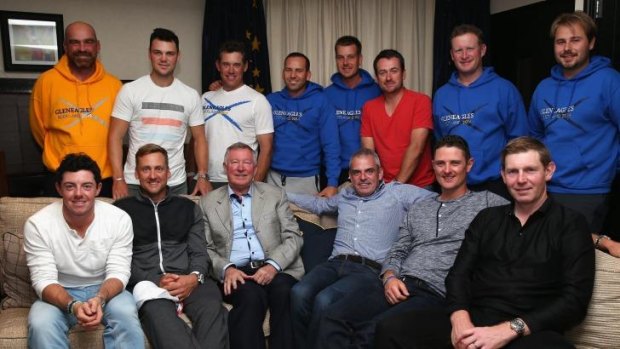 In elite company: Alex Ferguson pictured with The European Ryder Cup team on Tuesday.