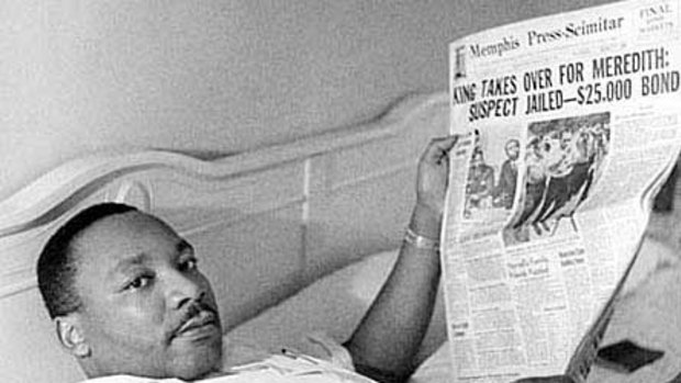 A photograph of Martin Luther King by Ernest Withers.