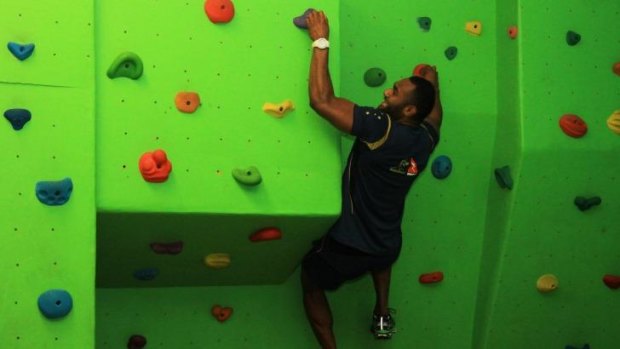 Climbing high ... Tevita Kuridrani during a training session.