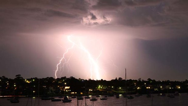 Lighting up the sky ...  the view from a balcony in Drummoyne overlooking Five Dock Bay about 8pm last night.