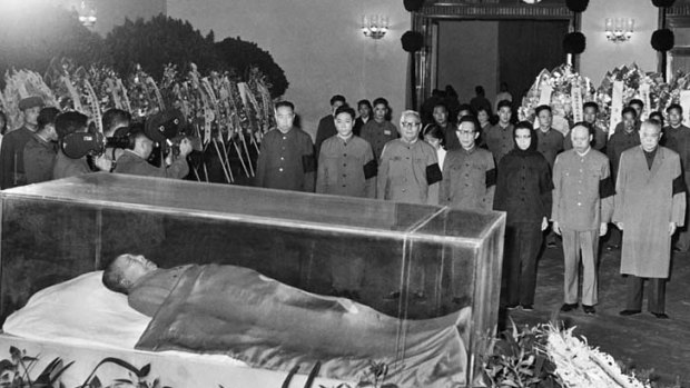 The body of Chinese leader Mao Zedong lies in state in a crystal sarcophagus. Mao's body can still be viewed at a special mausoleum in Tiananmen Square.
