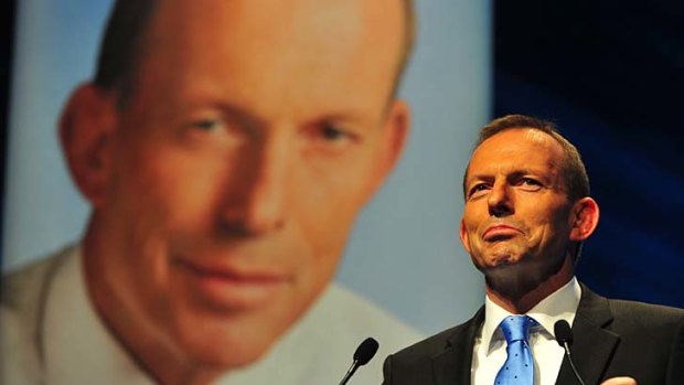 Opposition Leader Tony Abbott at the Victorian Liberals' state conference in Melbourne, where he said the anti-carbon tax campaign was  "the best cause in the country right now".