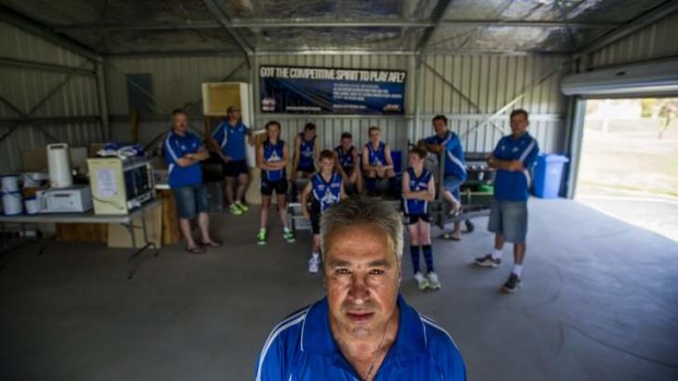 Gungahlin Jets Football Club chairman Joe Cortese, with the shed half-built after federal government withdrew its funding support to build it.