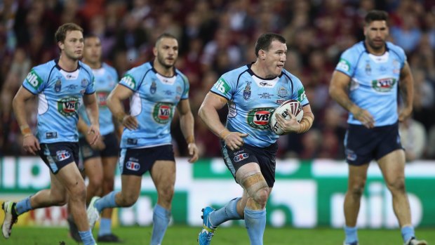 Captain Blue: Paul Gallen takes the ball up on Wednesday. He will play in Game III next month.