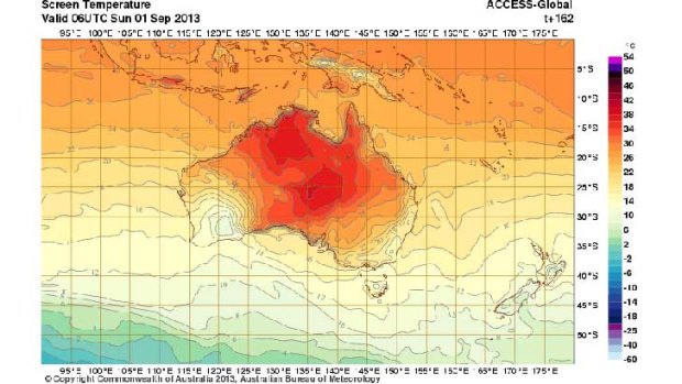 Weather models point to central Australia warming up by next Sunday.