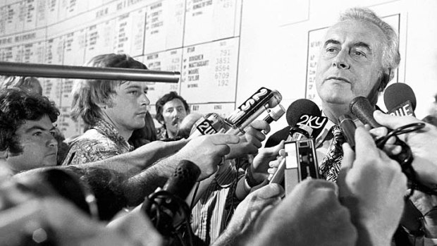 Gough Whitlam in the national tally room during the 1975 election.