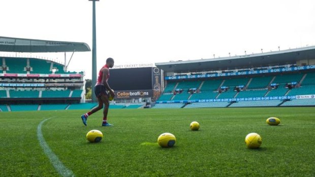 Sydney's Leroy Jetta gets his sights set on goal at ANZ Stadium on Monday. 