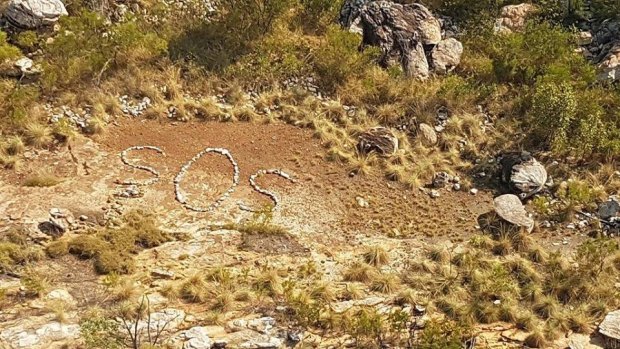 The SOS sign spotted by a pilot in the Kimberley.