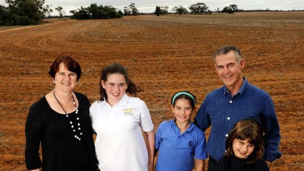 Woomelang farmers Janice and Chris Kelly, with daughters (from left) Alice, Niamh and Zeta.
