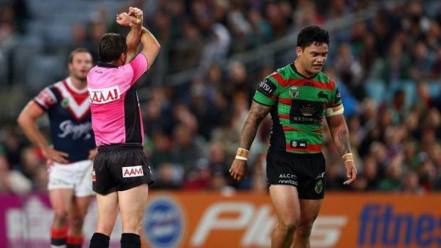 Issac Luke of the Rabbitohs is put on report for a dangerous tackle on Sonny Bill Williams.