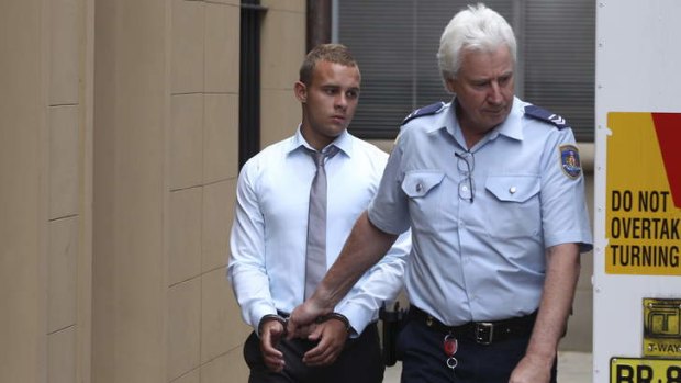 Problem of alcohol: Kieran Loveridge is escorted from the NSW Supreme Court.