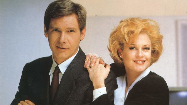 Melanie Griffith with Harrison Ford in <i>Working Girl</i>, which earned her an Oscar nomination.