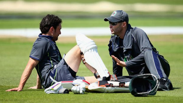 Last hope: Ed Cowan and Michael Clarke prepare for Wednesday's first Ashes Test at Nottingham.