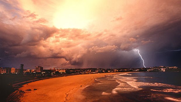 The sands of Bondi in a thunderstorm, photographed by Tanya Lake.