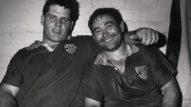 McKenzie with Eddie Jones after a semi-final win with Randwick. Jones would later employ McKenzie as an assistant coach at both the Brumbies and Waratahs.