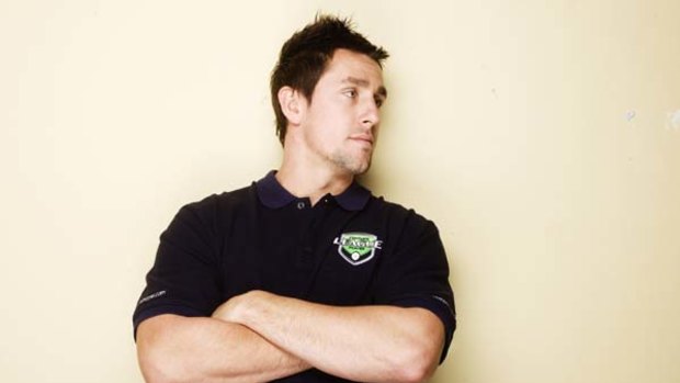 Mitchell Pearce at the launch of the Complete League Player website yesterday.