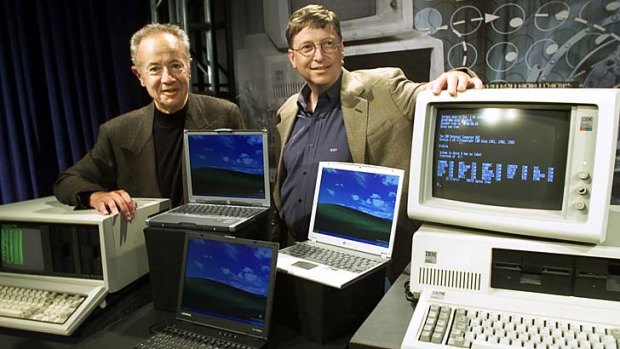 Museum pieces ... former Microsoft chairman Bill Gates and former Intel chairman Andy Grove with a historic IBM 5150 PC at the Tech Museum of Innovation in San Jose, California, in 2001.